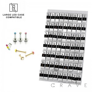 126 PCS OF ASSORTED 316L SURGICAL STEEL PUSH IN LABRET PANEL